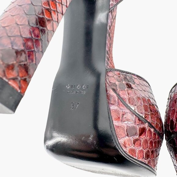 Gucci Huston Platform Pump Size 37 US 7 Red Burgundy Python Snake Mary Jane Heel - Picture 12 of 12